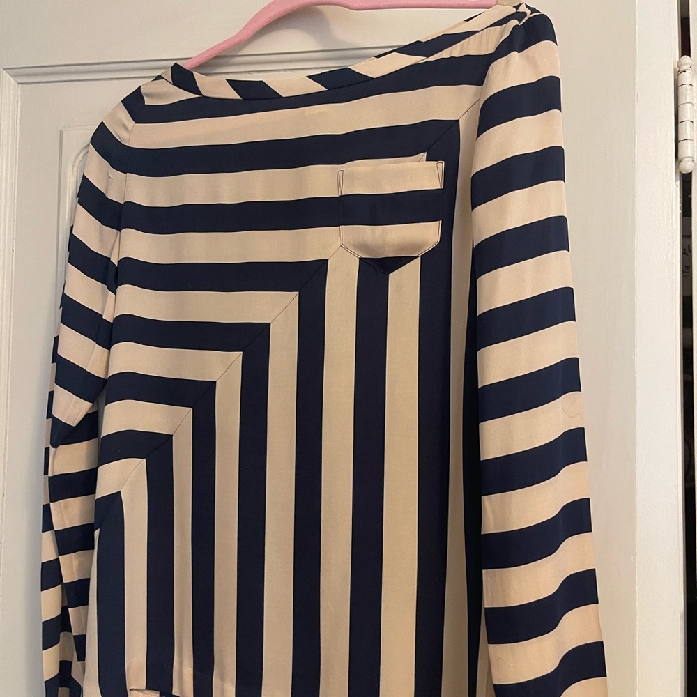 Diane Von Furstwnberg Silk Stripe Top Size 2